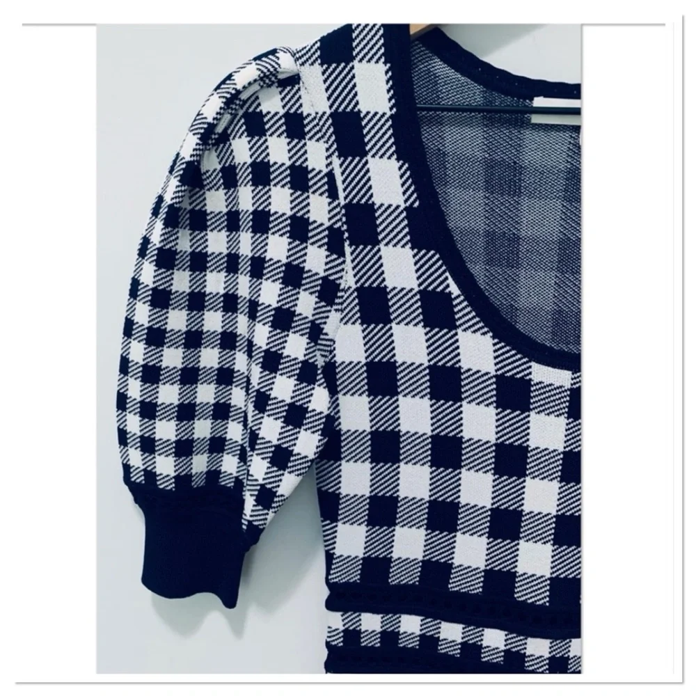 Jonathan Simkhai Gingham Knit Mini Dress Blue White Size Small